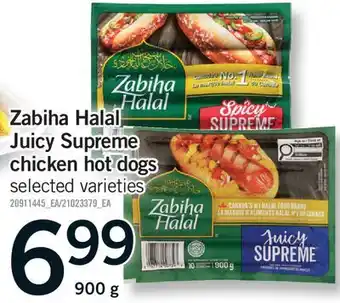 Fortinos ZABIHA HALAL JUICY SUPREME CHICKEN HOT DOGS offer