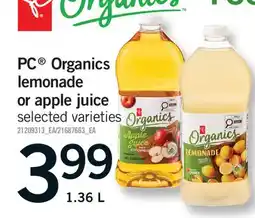 Fortinos PC ORGANICS LEMONADE OR APPLE JUICE offer