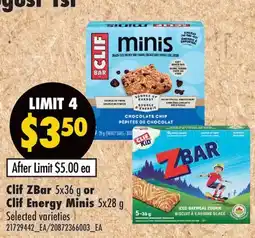 Fortinos CLIF ZBAR, 5X36 G OR CLIF ENERGY MINIS, 5X28 G offer