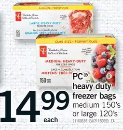 Fortinos PC HEAVY DUTY FREEZER BAGS MEDIUM, 150'S OR LARGE, 120'S offer