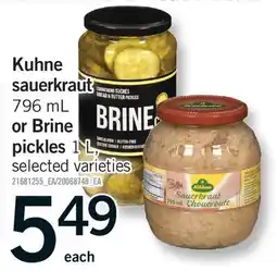 Fortinos KUHNE SAUERKRAUT, 796 ML OR BRINE PICKLES, 1 L offer