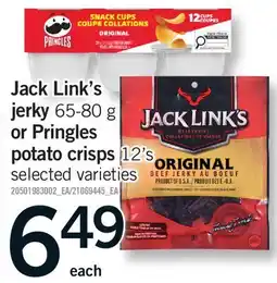 Fortinos JACK LINK'S JERKY 65-80 G OR PRINGLES POTATO CRISPS, 12'S offer