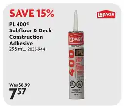 Home Hardware PL 400 Subfloor & Deck Construction Adhesive offer