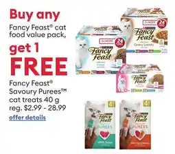 Petsmart Buy any Fancy Feast cat food value pack, get 1 FREE Fancy Feast Savoury Purees cat treats offer