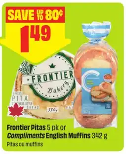 FreshCo Frontier Pitas 5pk or Compliments English Muffins 342 g offer