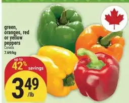 Marché Adonis green, oranges, red or yellow peppers offer