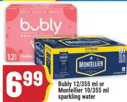 Marché Adonis BUBLY 12/355 ML OR MONTELLIER 10/355 ML SPARKLING WATER offer