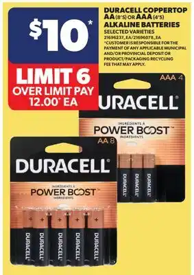 Real Canadian Superstore DURACELL COPPERTOP AA, (8'S) OR AAA, (4'S) ALKALINE BATTERIES offer