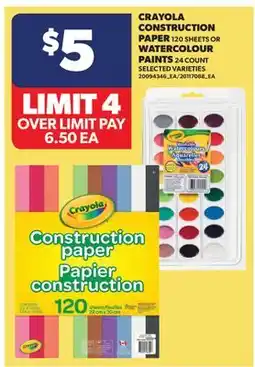 Real Canadian Superstore CRAYOLA CONSTRUCTION PAPER, 120 SHEETS OR WATERCOLOUR PAINTS, 24 COUNT offer