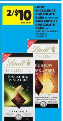 Real Canadian Superstore LINDT EXCELLENCE CHOCOLATE BARS, 50-100 G OR GHIRARDELLI CHOCOLATE BARS, 138 G offer