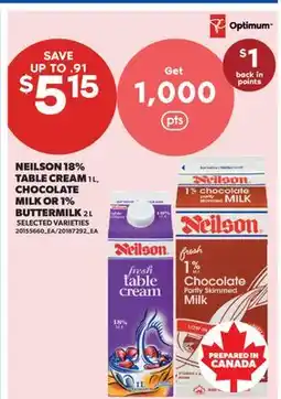 Real Canadian Superstore NEILSON 18% TABLE CREAM, 1 L CHOCOLATE MILK 1% OR BUTTERMILK, 2 L offer