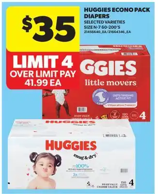 Real Canadian Superstore HUGGIES ECONO PACK DIAPERS, SIZE N-7, 60-200'S offer