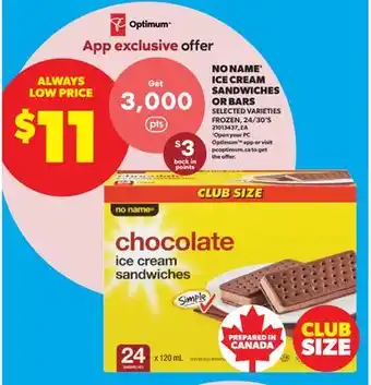 Real Canadian Superstore NO NAME ICE CREAM SANDWICHES OR BARS, 24/30'S offer