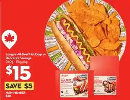 Longo's Longo's All-Beef Hot Dogs or Debrezini Sausage offer
