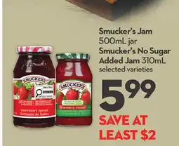 Longo's Smucker's Jam 500mL jar Smucker's No Sugar Added Jam 310mL offer