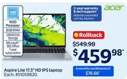 Walmart Aspire Lite 17.3 HD IPS laptop offer