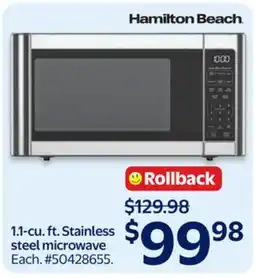 Walmart Hamilton Beach 1.1-cu. ft. Stainless steel microwave offer