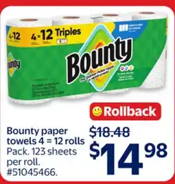 Walmart Bounty paper towels 4 = 12 rolls offer