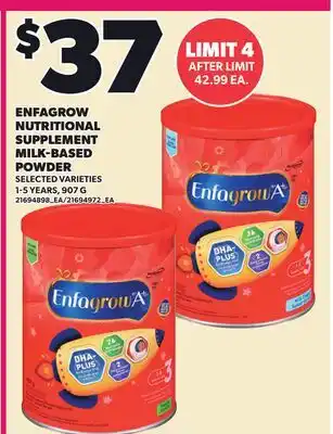 Loblaws ENFAGROW NUTRITIONAL SUPPLEMENT MILK-BASED POWDER offer