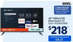 Walmart onn 401080p FHD Roku Smart TV offer