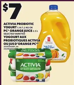 Independent Grocer ACTIVIA PROBIOTIC YOGURT, 1.14/1.2 KG OR PC ORANGE JUICE, 2.5 L offer
