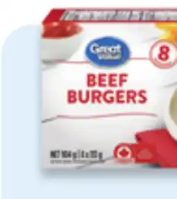 Walmart Great Value beef or chicken burgers or fully cooked burgers offer