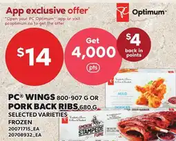 Loblaws PC WINGS, 800-907 G OR PORK BACK RIBS, 680 G offer