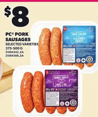 Loblaws PC PORK SAUSAGES offer