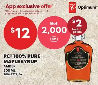 Loblaws PC 100% PURE MAPLE SYRUP offer
