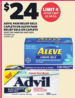 Loblaws ADVIL PAIN RELIEF GELS, CAPLETS OR ALEVE PAIN RELIEF GELS OR CAPLETS offer