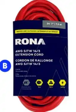 RONA RONA SJTW, 14/3, 15-A, 7.5-m (24.7') orange and red outdoor extension cords offer