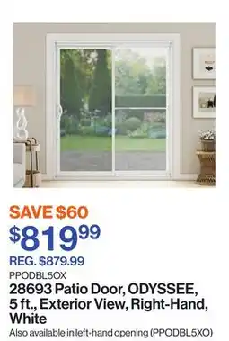 Patrick Morin Patio Door, ODYSSEE, 5 ft., Exterior View, Right-Hand, White offer