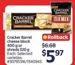 Walmart Cracker Barrel cheese block or shreds offer