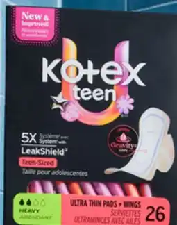 Walmart Paq. de 26 serviettes hygiéniques Teen de Kotex pour adolescentes offer