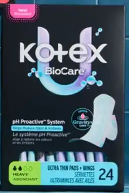 Walmart Paq. de 24 serviettes hygiéniques BioCare de Kotex offer