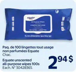 Walmart Equate unscented all-purpose wipes 100s offer