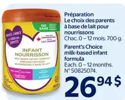 Walmart Parent's Choice milk-based infant formula offer