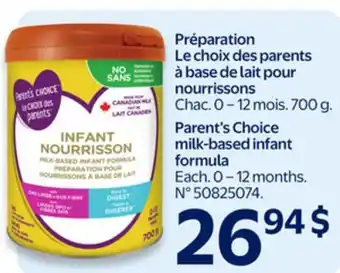 Walmart Parent's Choice milk-based infant formula offer