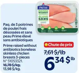 Walmart Prime raised without antibiotics boneless skinless chicken breasts 3-pieces offer