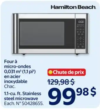 Walmart Hamilton Beach 1.1-cu. ft. Stainless steel microwave offer