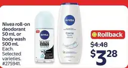 Walmart Nivea roll-on deodorant or body wash offer
