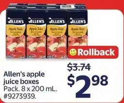 Walmart Allen's apple juice boxes offer