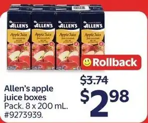 Walmart Allen's apple juice boxes offer