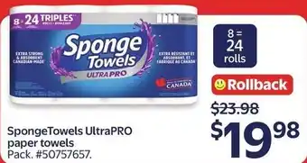 Walmart SpongeTowels UltraPro paper towels offer