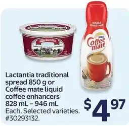 Walmart Lactantia traditional spread or Coffee mate liquid coffee enhancers offer