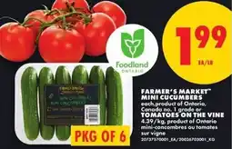 No Frills Farmer's market mini cucumbers or tomatoes on the vine offer