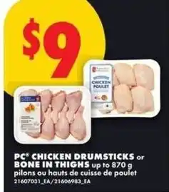 No Frills Pc chicken drumsticks or bone in thighs offer