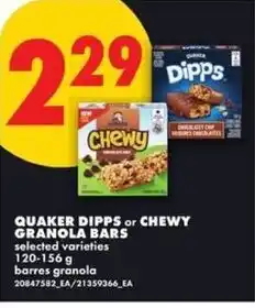 No Frills Quaker dipps or chewy granola bars offer