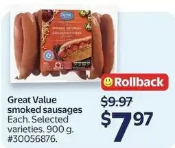 Walmart Great Value smoked sausages offer