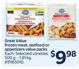 Walmart Great Value frozen meat, seafood or appetizers value packs offer